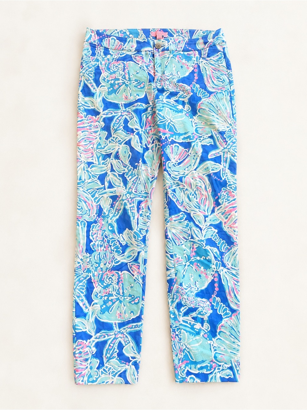 Lilly Pulitzer “Bay Blue Into the Deep” Cropped Cotton Ankle Pants Size 8